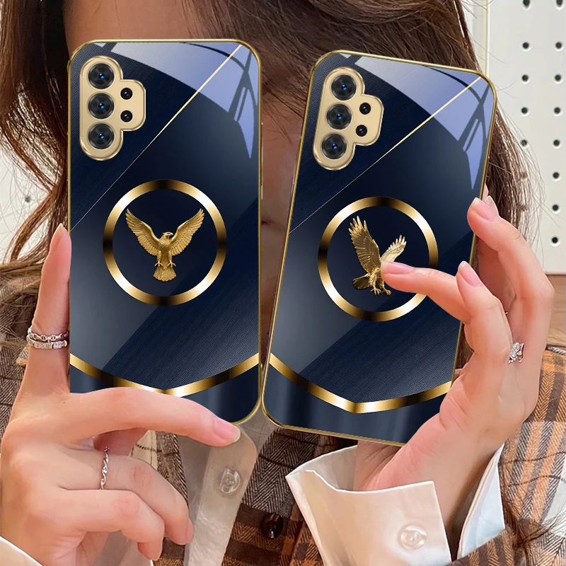 عميق الأزرق الذهبي النسر لسامسونج A 31 32 33 34 35 14 15 13 16 25 26 50 52 53 54 55 56 70 71 72 73 الزجاج الذهبي جراب هاتف