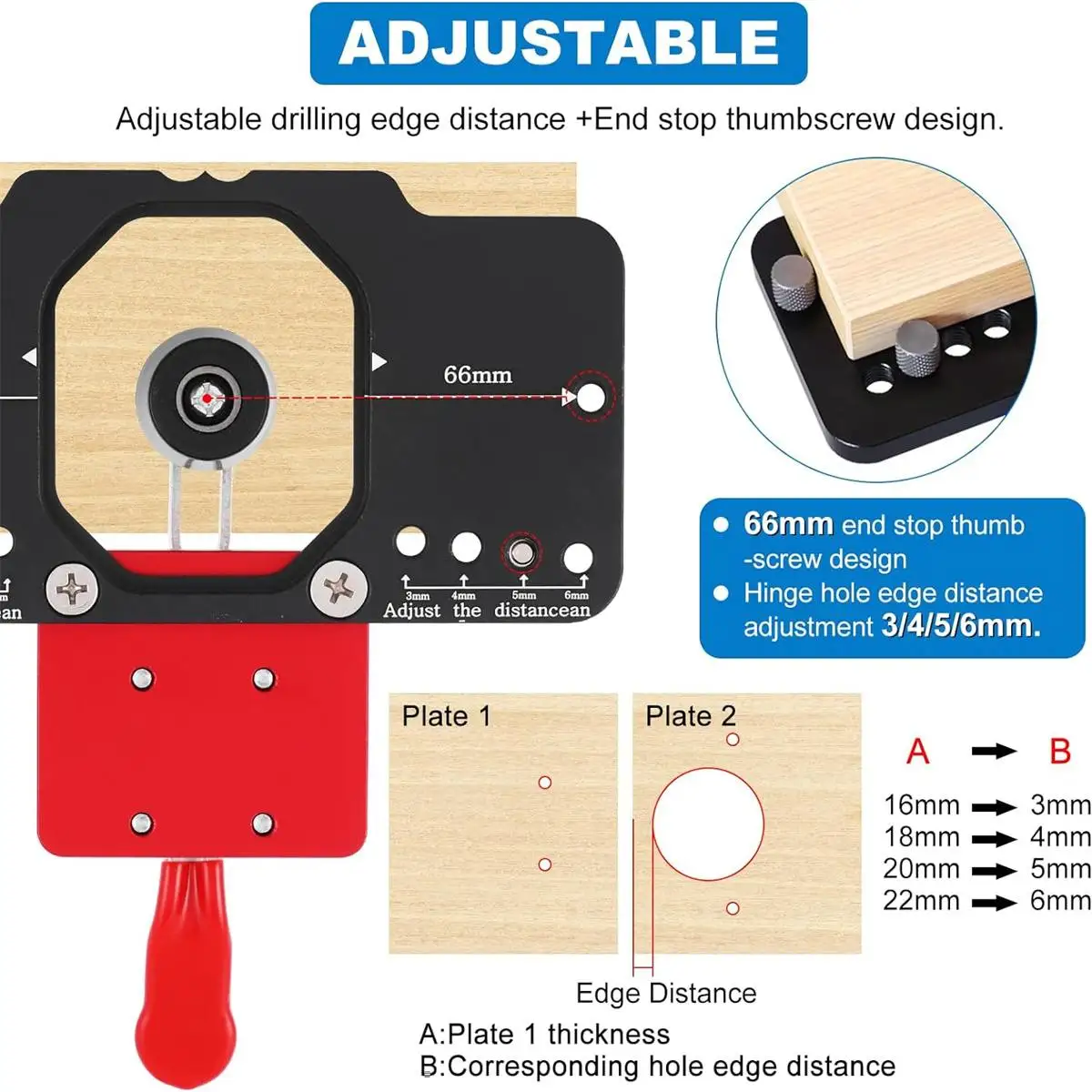 Imagem -05 - Carpintaria Hole Drilling Guide Locator Dobradiça Chato Jig com Fixação Plástico de Alumínio Buraco Opener Template Porta Armários 35 mm