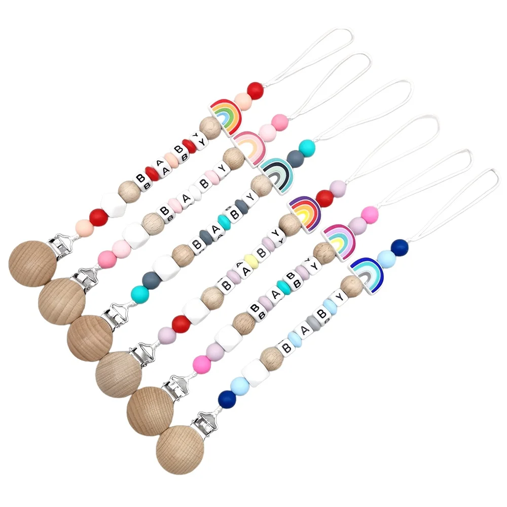 

Детские зажимы для соски, цепочка, радужные силиконовые бусины, игрушки-прорезыватели, держатель для пустышки, цепочка для мальчиков и девочек, жевательный подарок