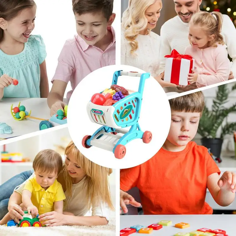 Toy Shopping Cart Grocery Store Pretend Play Toy For Toddler Trolley Toy With Pretend Food And Accessories For Ages 3 Kids