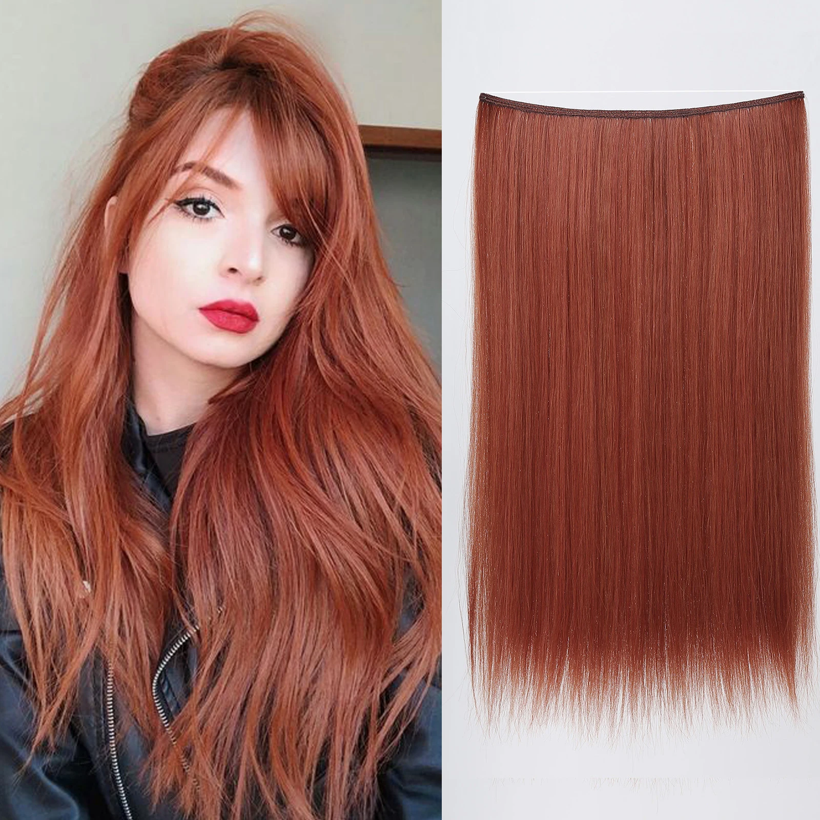 

Synthetic Wire Hair Extensions No Clip Invisible Hair Extensions Long Straight Fish Line Once Piece False Hairpiece for Women