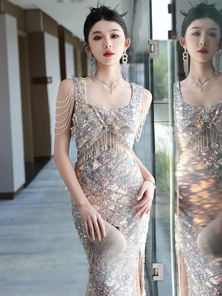 

The new Liu Su high-end custom-made banquet dress with a light luxury fishtail sequin style