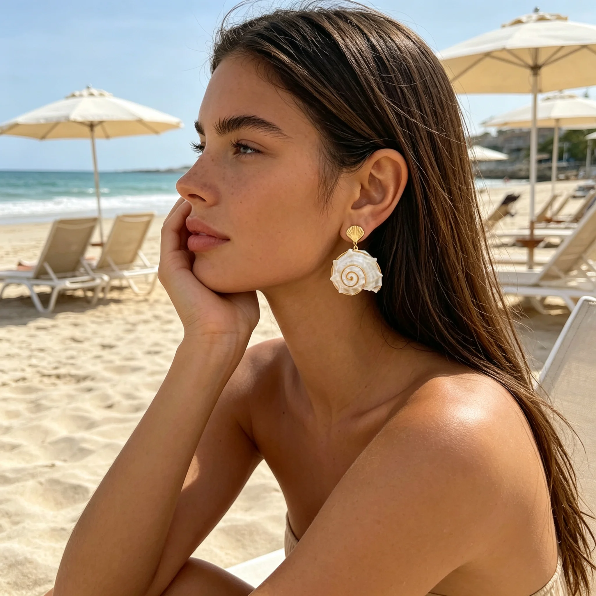 Neue Design-Muschel-Ohrringe für Damen, übertriebene unregelmäßige Muschel-Ohrringe, Sommer-Strand-Urlaubsschmuck, Geschenke – Detail 3