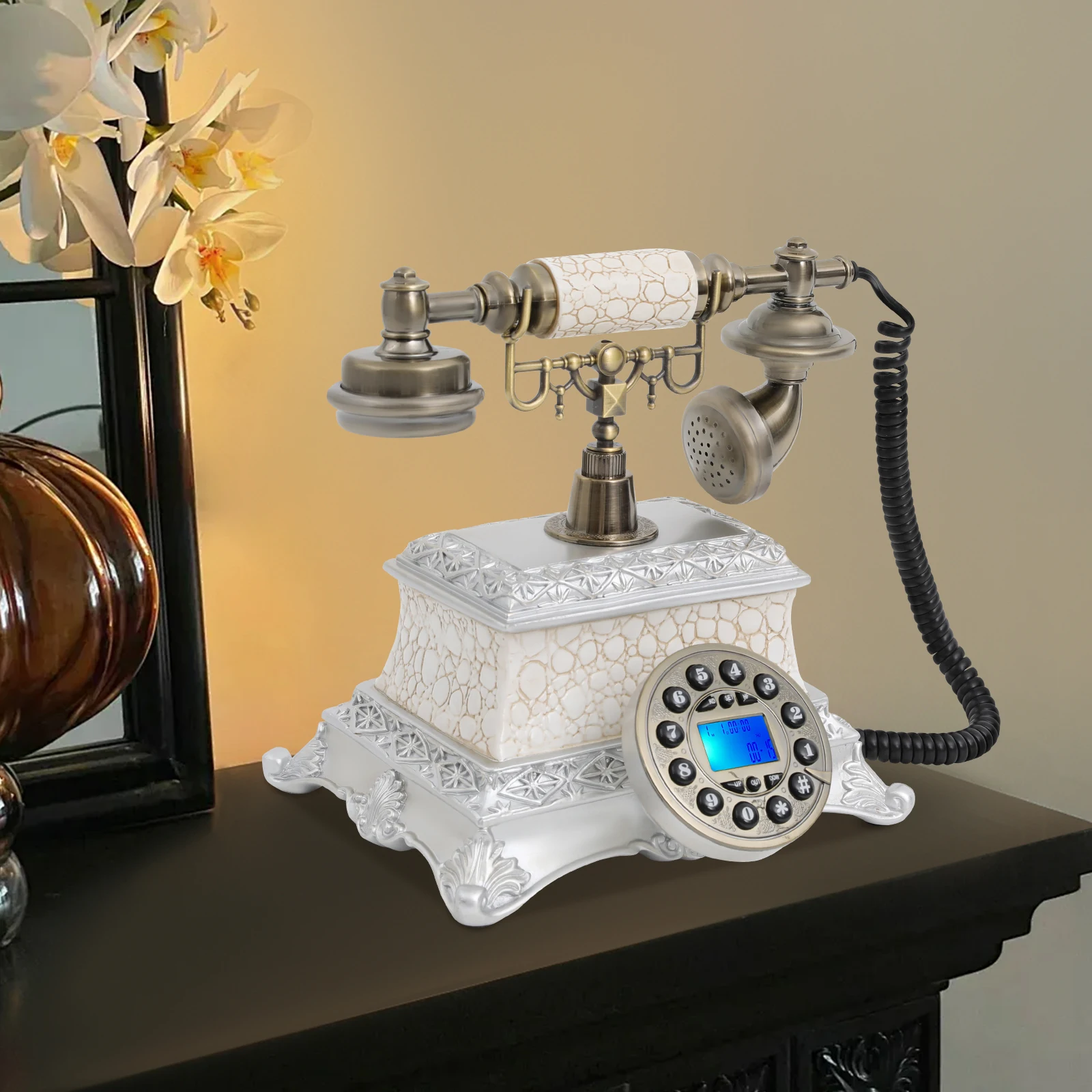 Vintage-Telefon, Retro-Schnurtelefon mit Tastatur & Einstellbarer Lautstärke, Freisprechfunktion & Wahlwiederholung, Heim- und Bürodekoration, Keine Batterie Erforderlich, FSK DTMF Kompatibel