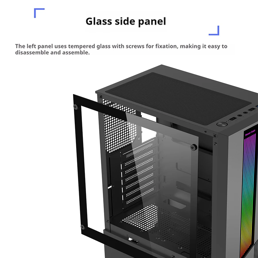 قطار الطاقة ES500 M-ATX ATX RGB شريط إضاءة لوحة جانبية شفافة ITX PC حافظة ألعاب كمبيوتر مكتبي حافظة ألعاب gabinete