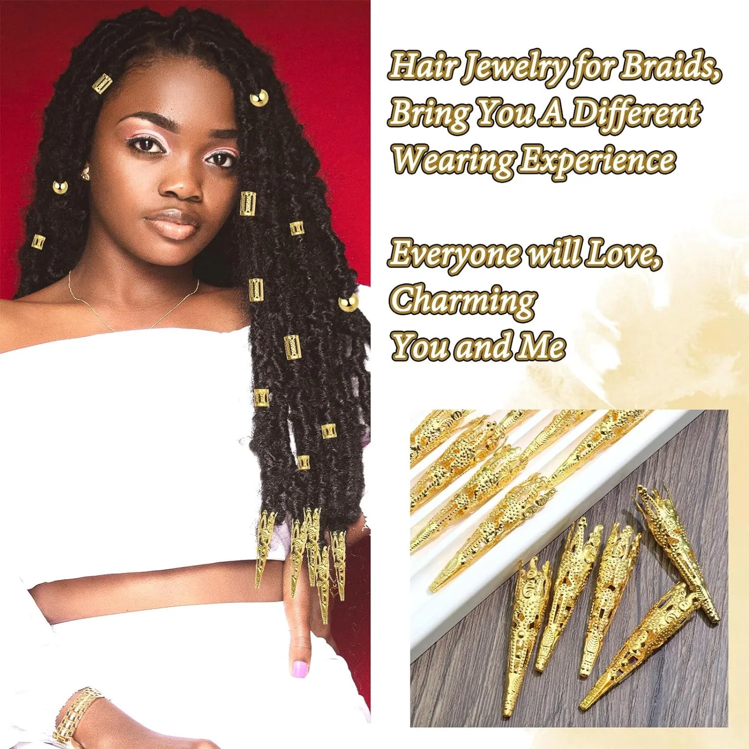 50pcs Braids Clips Hair Beads Adjustable Hair Cuffs Metal Dreadlock Hair Accessories Loc Hair Jewelry for Braids for Women
