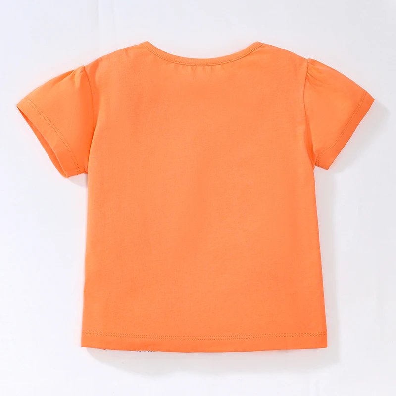 Little maven 2024 Baby Girls Tops Tees Appliques Children\'s Clothing Orange T-shirts Summer Cartoon Giraffe Kids Clothes