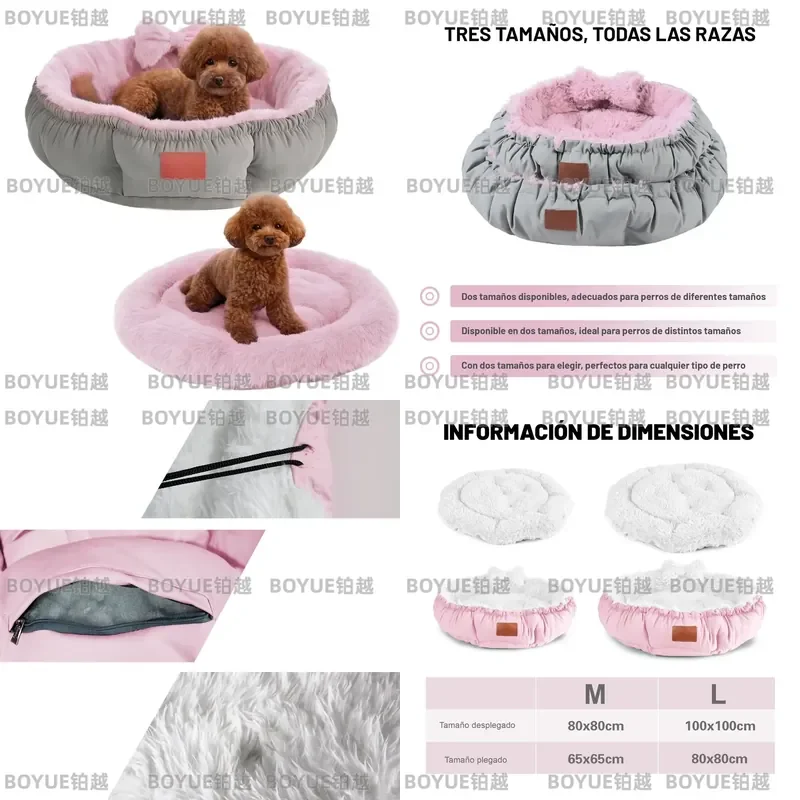 Round Pet Bed Imitation Leather Soft Plush Inner Heating Nest Pad for Cats Dogs Universal All Season Bedroom Furniture