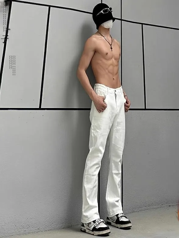 

Cleanfit White Bell Bot Jeans Men's Autumn Winter American High Street Extended Tall Slim Straight Leg Jeans