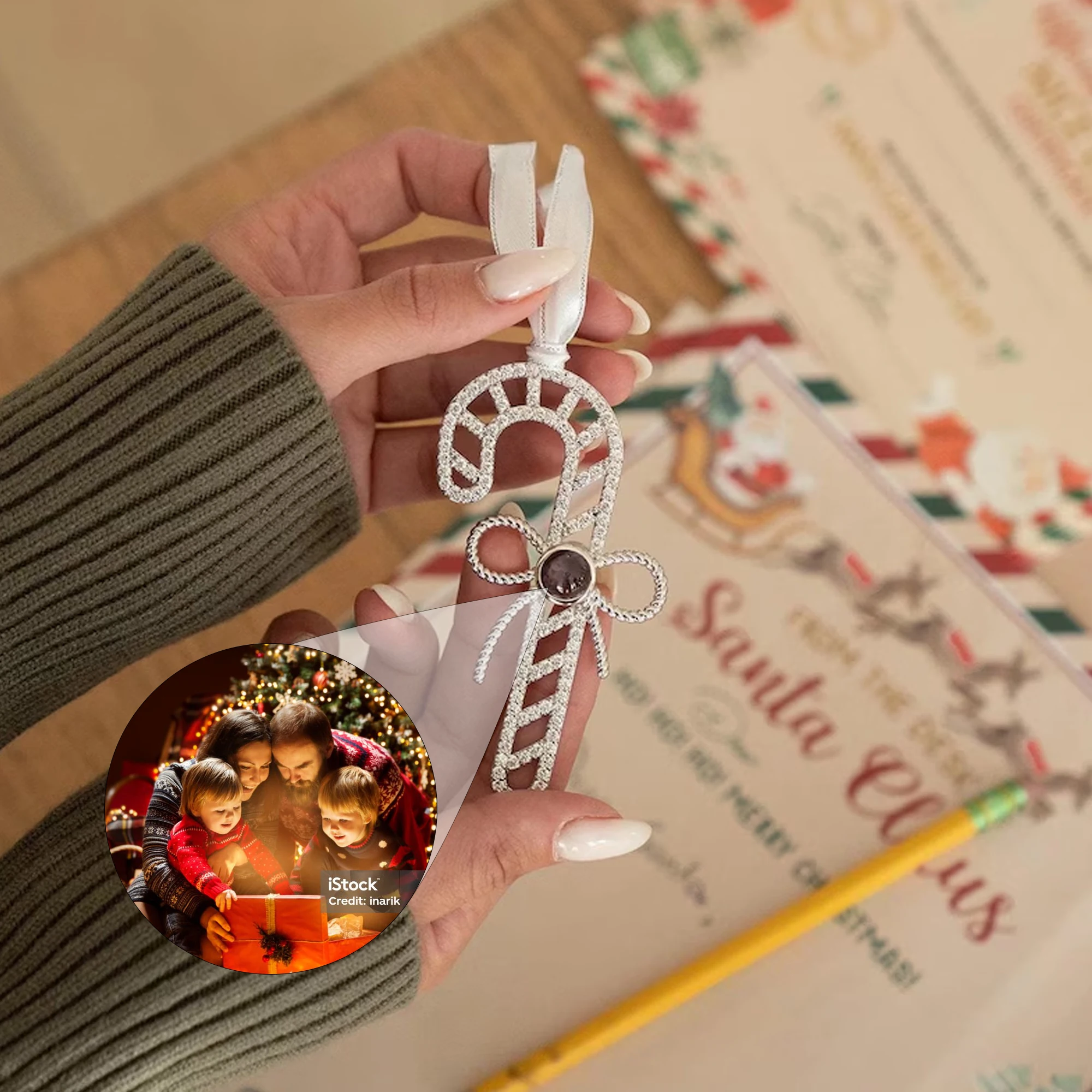 Custom Christmas Charm Snowflake Projection Photo Ornament Custom Picture Pendant Ribbon Personalized Day Memorial Gift