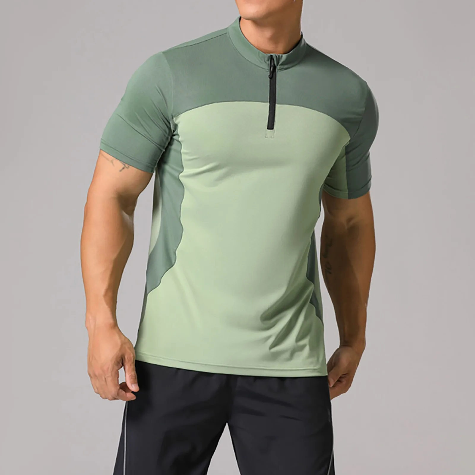 

Мужская однотонная футболка с короткими рукавами и короткими рукавами на молнии, вечерние этнические ретро уличные блузки, топы на весну и осень