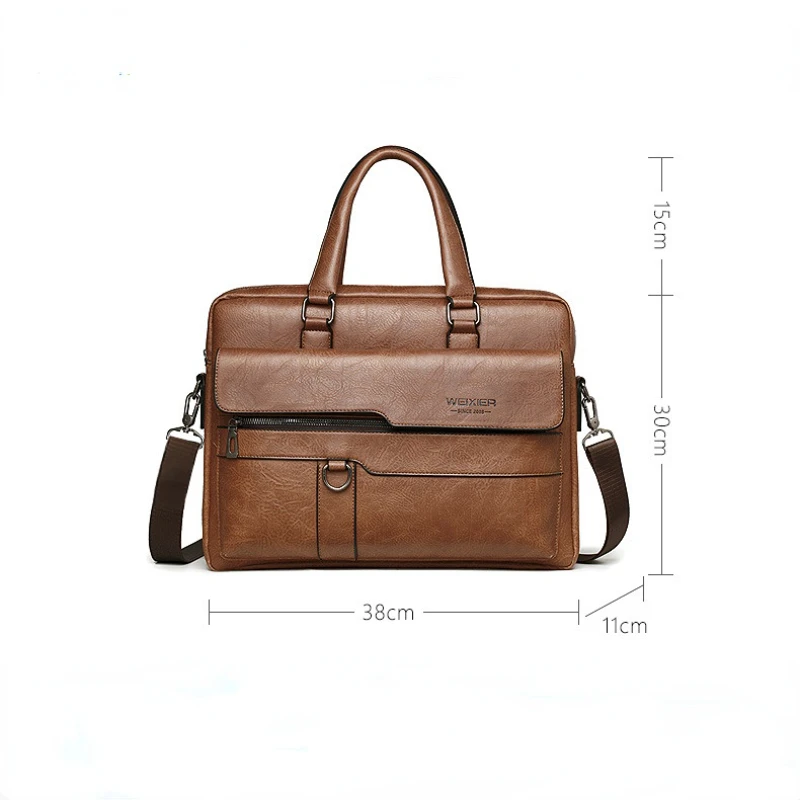 Men's Briefcase Luxury Brand PU Leather Shoulder Bag Retro Business 14-inch Computer Bag Men's Fashion Crossbody Bag Handbag