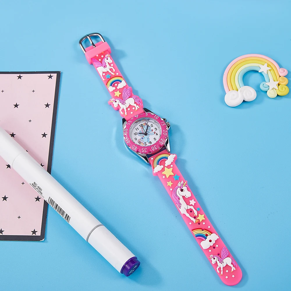 ساعة أطفال كرتونية عالية الجودة موضة عادية يونيكورن المهر الاطفال ساعات كوارتز للطلاب بنين بنات ساعة هدية احتفالية