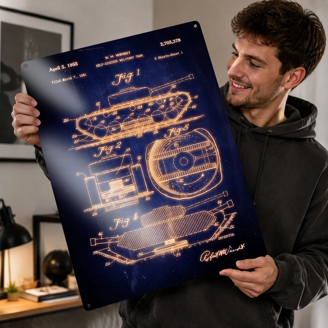 Military Self Digging Tank Personalized 3D Textured Metal Poster Wall Art Tinplate Sign for Bedroom Decoration Gaming Wand Deko
