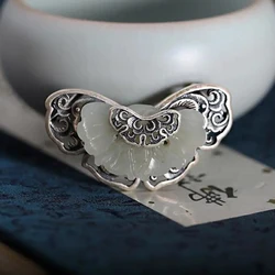 New original design inlaid natural chalcedony butterfly shape brooch pendant Chinese style retro unique charm silver jewelry