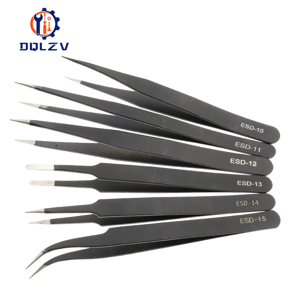 Precision Tweezers Set ESD Anti-Static Stainless Steel Tweezers Repair Tools for Electronics Repair Soldering Craft