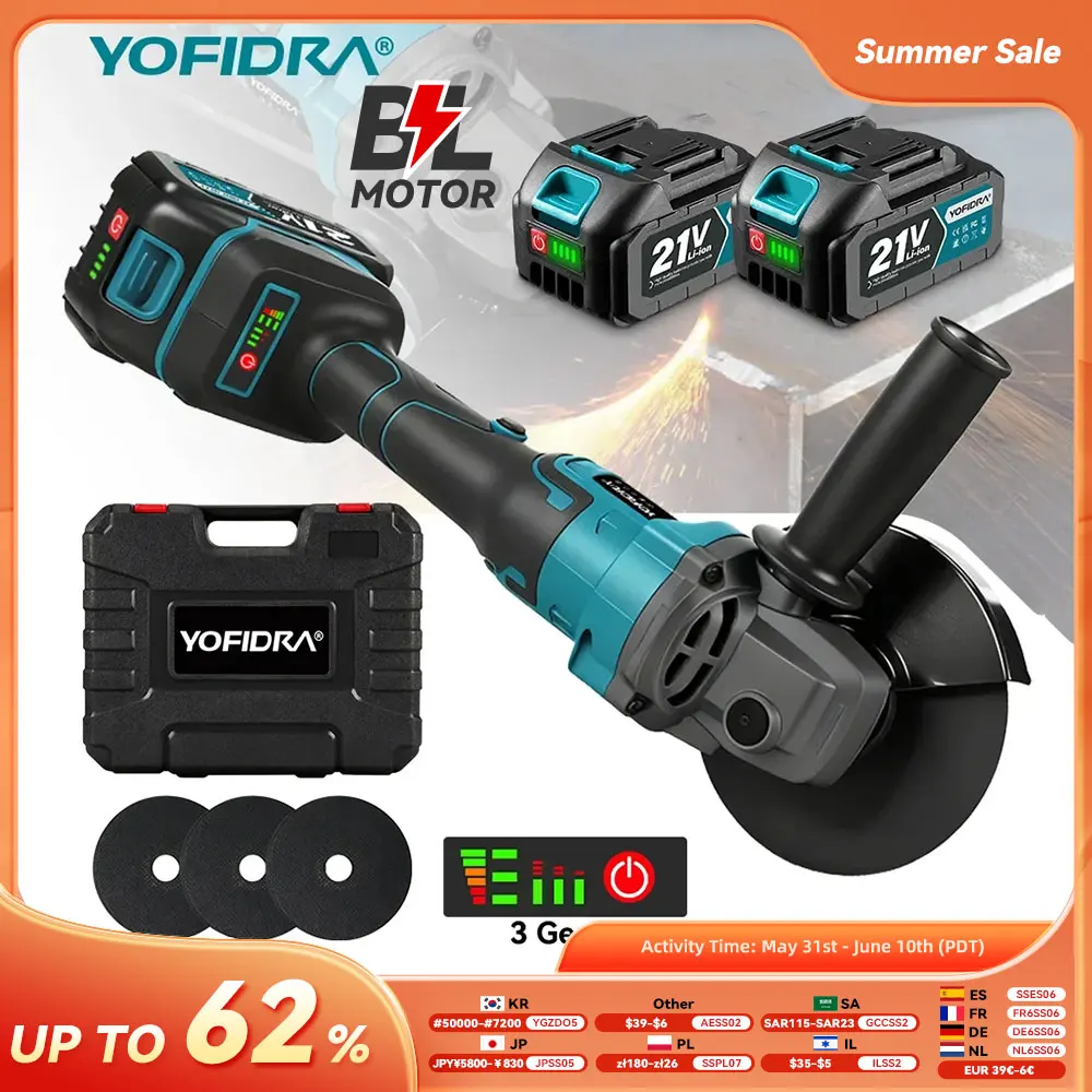 YOFIDRA 125mm M14 meuleuse d'angle sans brosse Machine de découpe meuleuse d'angle électrique sans fil outils électriques pour broches de batterie Makita