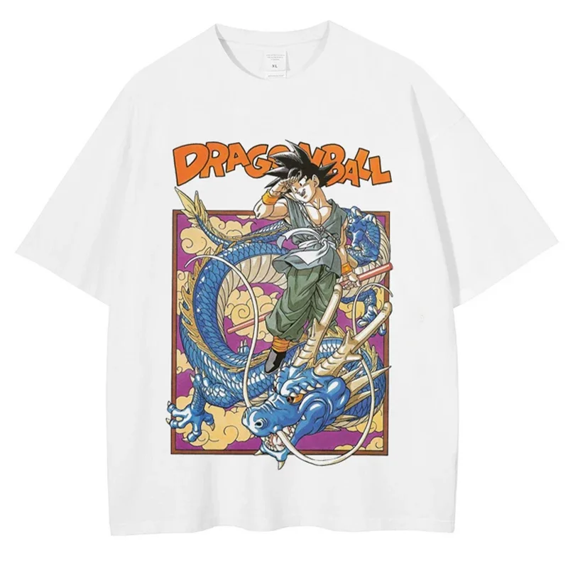 

Уличная футболка японского аниме с принтом Dragon Ball, большая белая футболка, мужская летняя хлопковая футболка в стиле хип-хоп, свободные топы, футболки