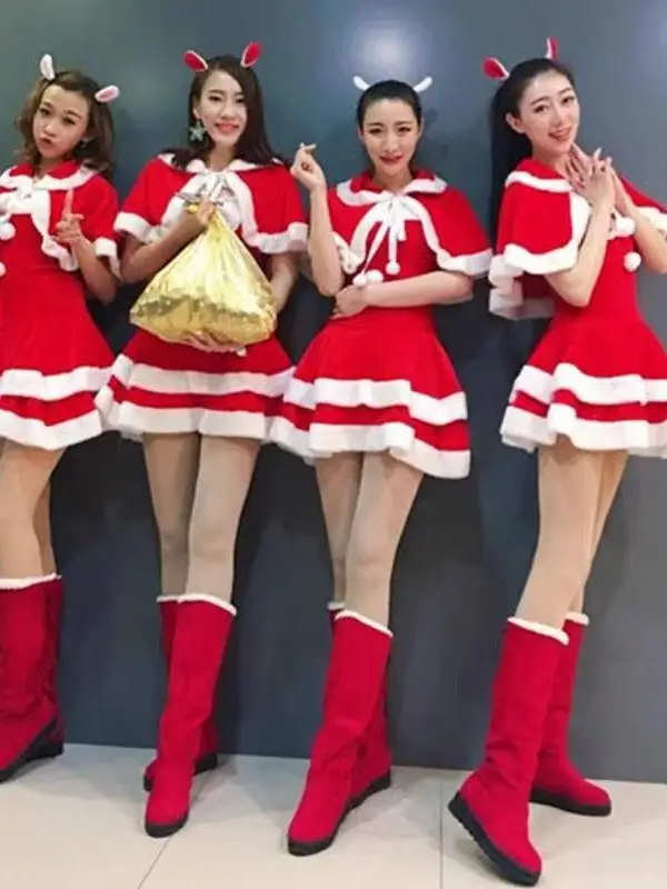 

Sexy Santa Claus Costume Set for Women Bar Performance Rabbit Girl Outfit Christmas Party Attire Chinese Stage Costume
