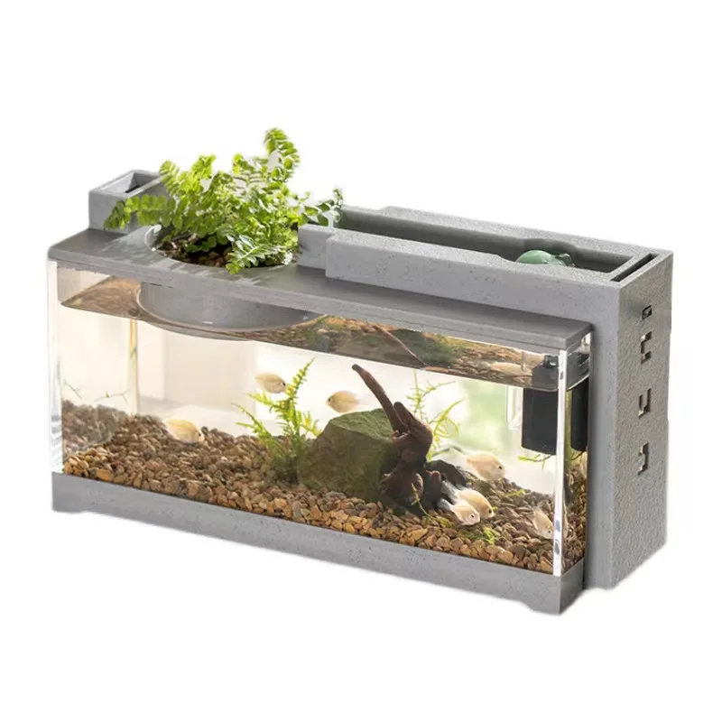 

Small Eco-Friendly 3-5L Plastic Fish Tank with LED Lighting Full Spectrum Water Plant Silent Desktop Display Use Aquarium