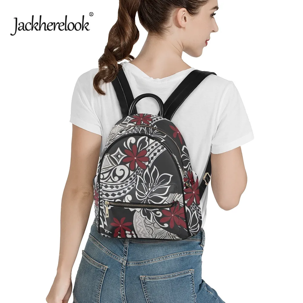 

Jackherelook Polynesian Plumeria Print Women Mini Backpack Wallet 2pcs/Set Luxury PU Satchel Girl Small Schoolbag mochila mujer