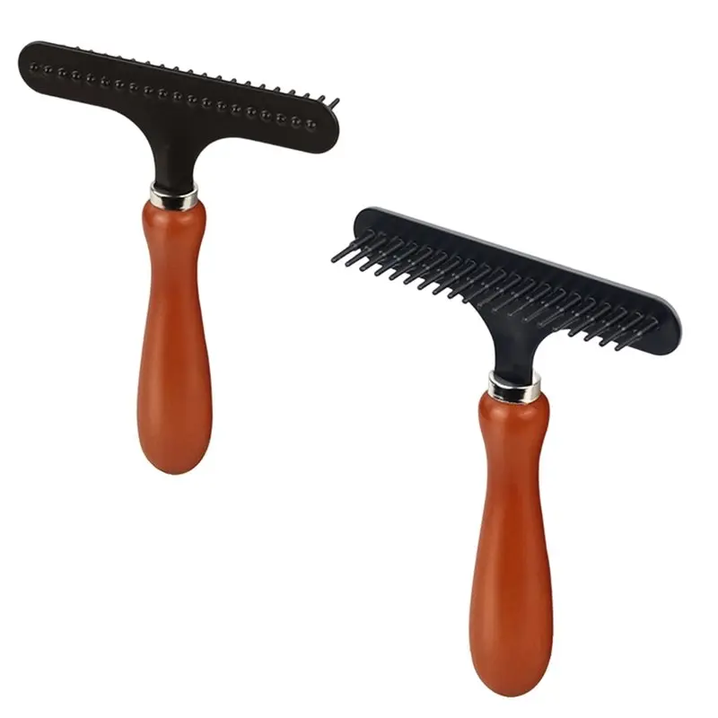 

【Electronic-Accessories】Dog Rake Pet Comb, Wooden-Handled Detangling Tool, Hair Removal And Massage Function, Pet Supplies