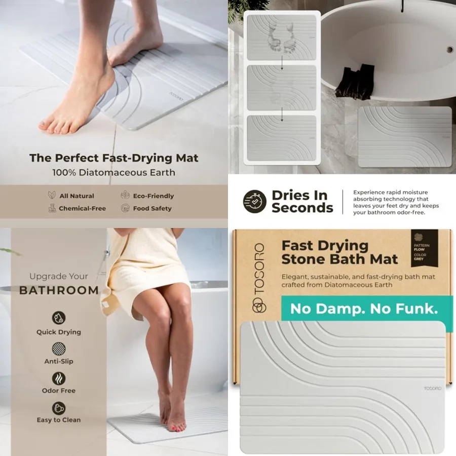 

Stone Bath Mat Diatomaceous Earth Shower Mat Non-Slip Super Absorbent Diatomite Stone Bath Mats for Bathroom Floor Quick Drying
