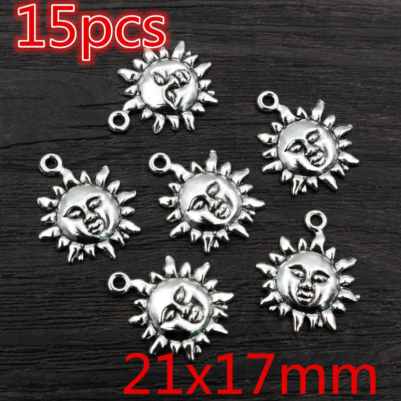 Antique Silver Plated Moon Sun Flower Charms for DIY