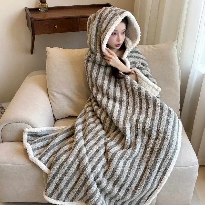 Extended Thickened Lunch Break Shawl Blanket Comfortable Wrinkle-resistant Student Lazy Cape Air Conditioning Warm Blanket