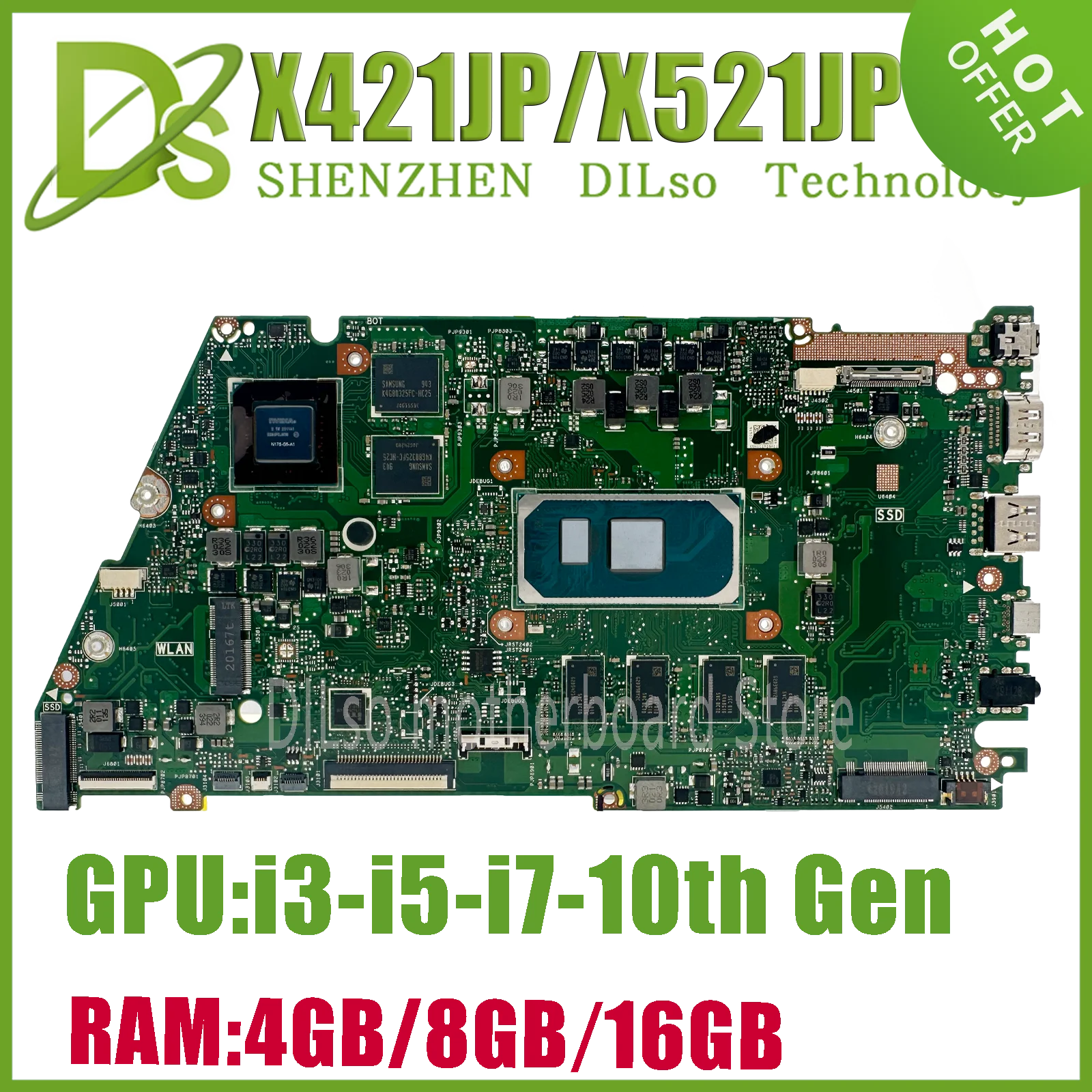 KEFU X421JA  Laptop Motherboard For ASUS X421JFY X421JPY X421JQY X521JA X521JQ S433J S533J S5600J V4050J Mainboard i3 i5 i7 10th