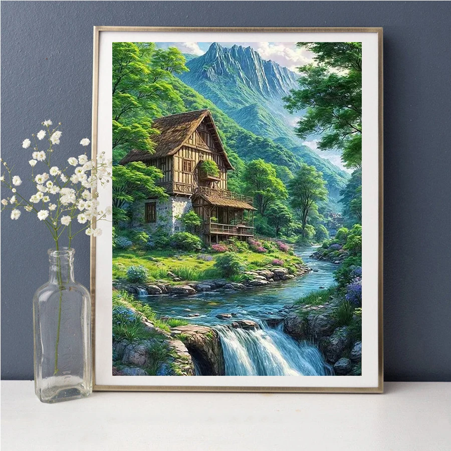 

Лесная гора деревянный дом ручной работы DIY комплект алмазной живописи природный пейзаж полная дрель вышивка мозаика домашний декор поделки