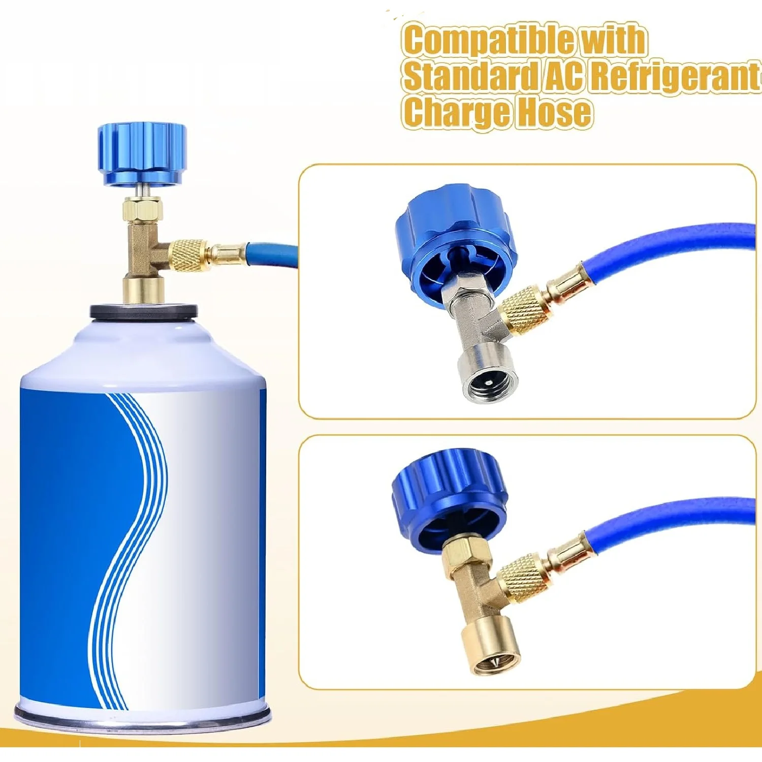 R134A R12 R22 AC Refrigerant Recharge Hose kit with Gauge and BPV31 Bullet Piercing Tap Valve,R134a Can Tap Valves,Quick Coupler