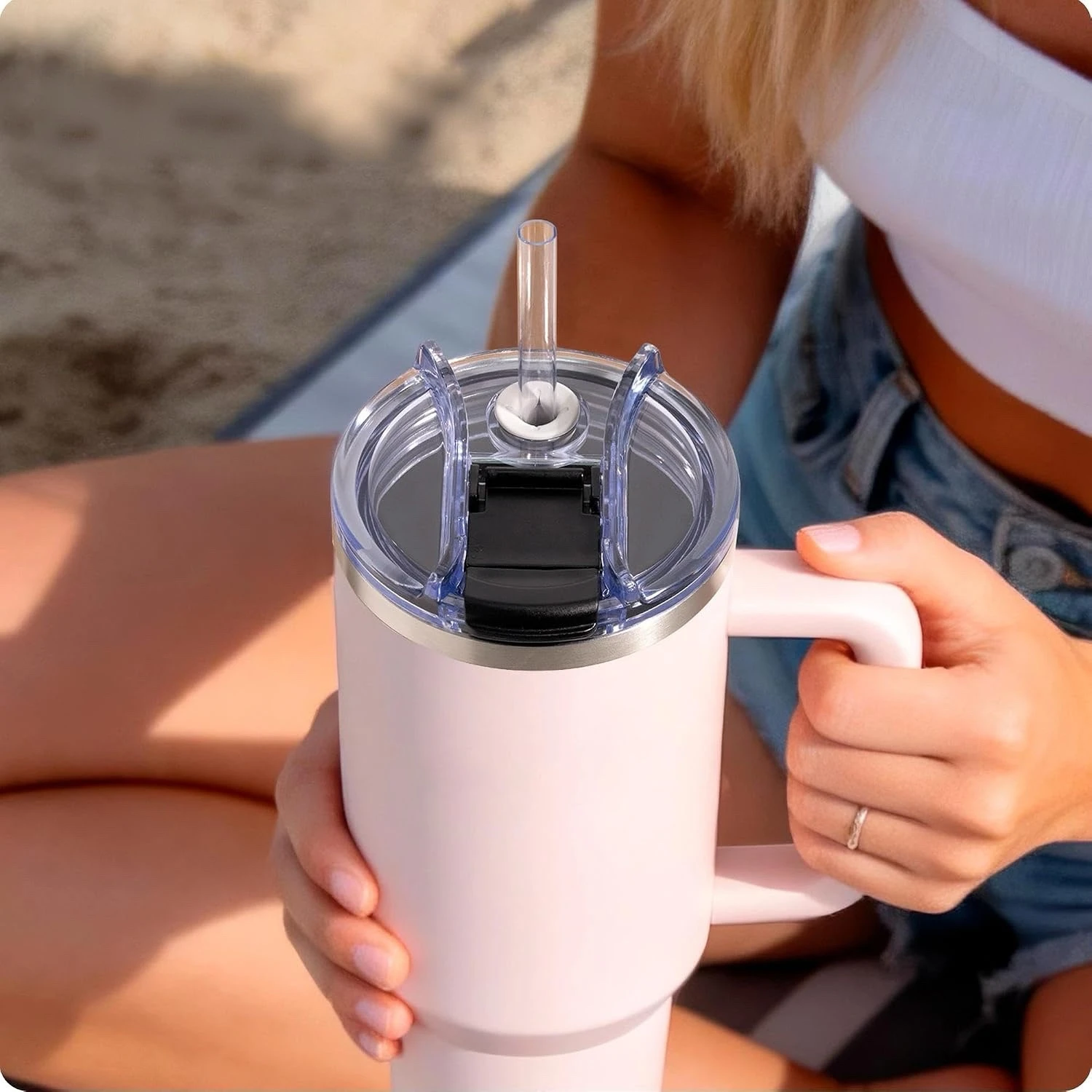 40oz Tumbler Lid Replacement for Stanley Quencher 2.0 & ProTour Cup, BPA-Free Reusable Lid, Straw Friendly Home Office & Travel