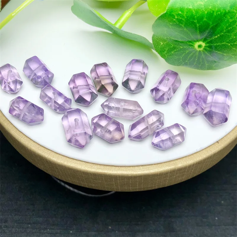 5PCS Natural Amethyst Double Point Carving Jewelry For Pendant Earring Bracelet Reiki Healing Stone DIY Accessories 14-16MM