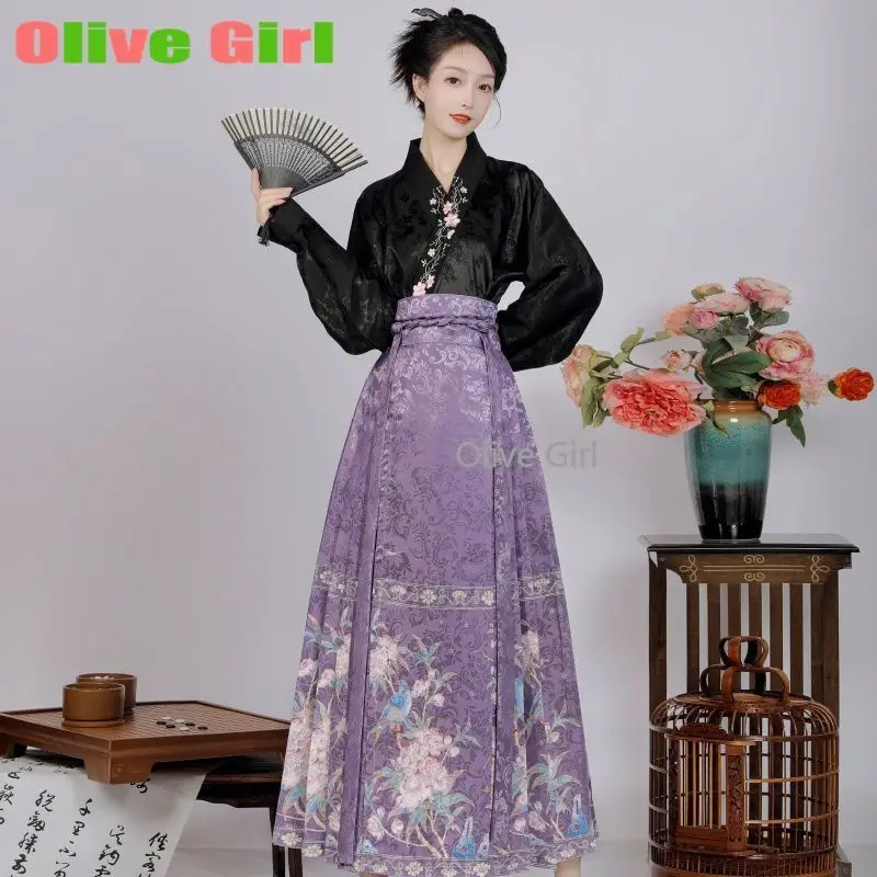 الأصلي Hanfu الحصان الوجه تنورة الملابس النسائية التقليدية الحصان الوجه تنورة ربيع الخريف