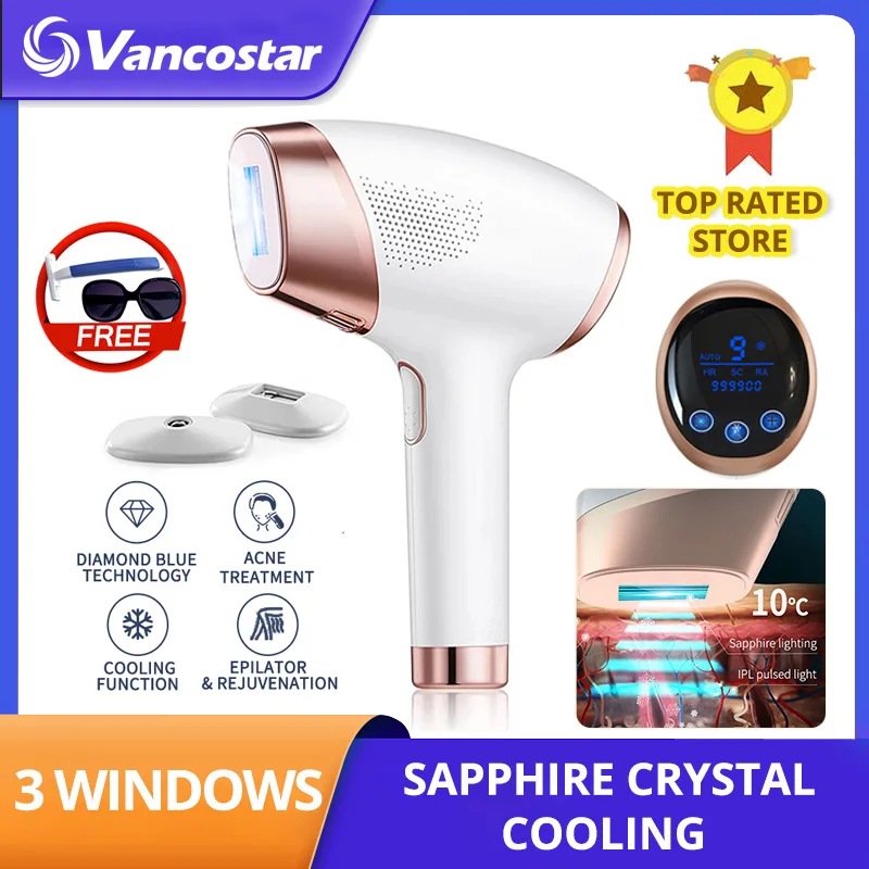 

3in1 Laser Hair Removal 999900 Flash IPL Epilator Sapphire Cool Rejuvenation Acne Treatment Permanent Hair Removal Free Shipping