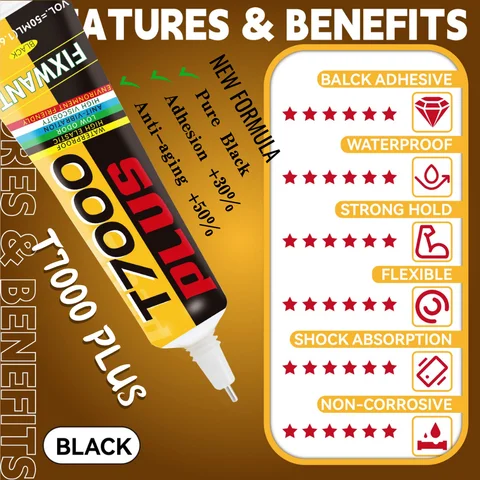 FIXWANT T7000 PLUS Upgraded Black Glue Universal Glass Plastic DIY Cellphone Repair Adhesive With Precision Applicator