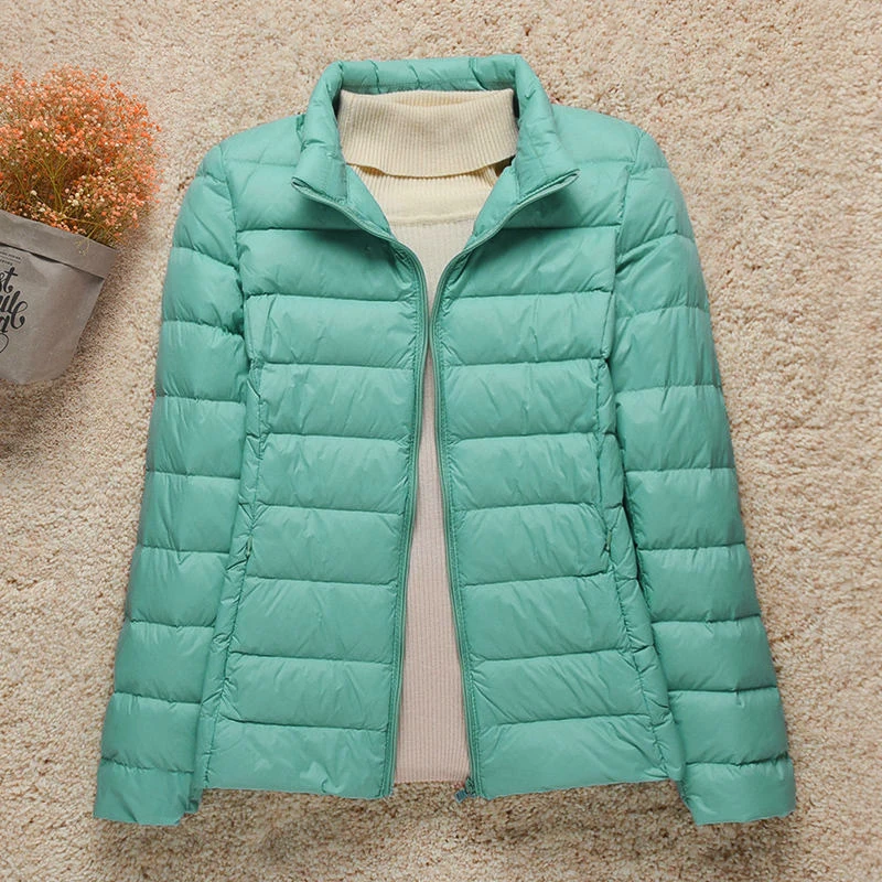 Plus Size Light Down Jacket Women Inner Cloth Autumn Winter Slim Short Stand Collar Warm White Duck Down Coat Women Outerwear