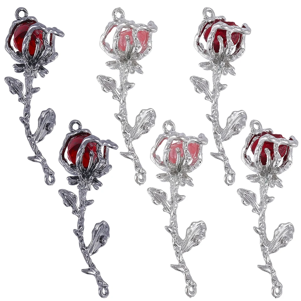 1 Box 6Pcs 3 Colors Rose Connector Charm Flower Links Gothic Metal Double Loops Gothic Plant Roseflower Floral Linking Charms