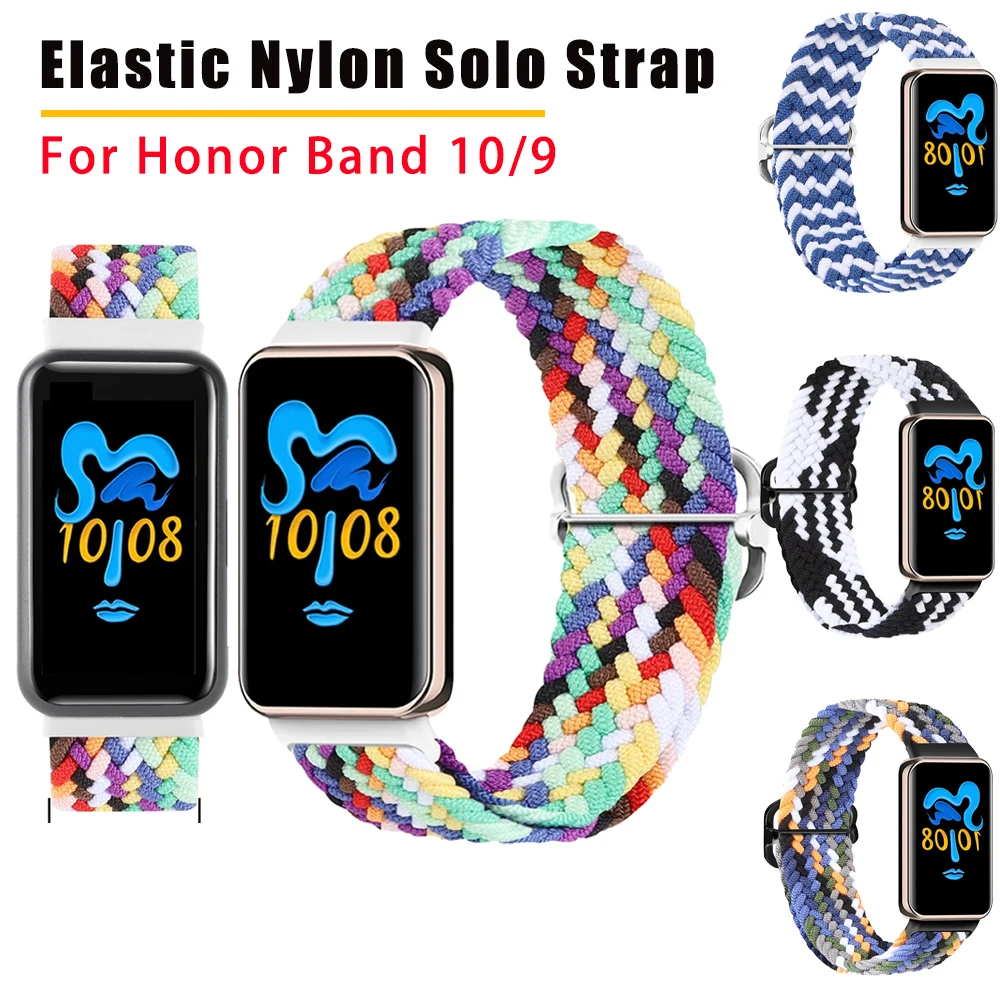 Elastisches Nylon Solo-Armband für Honor Band 10 Armband Damen Herren Schlaufen-Geflochtenes Armband Mit Metallverschluss für Honor Band 9 Correa
