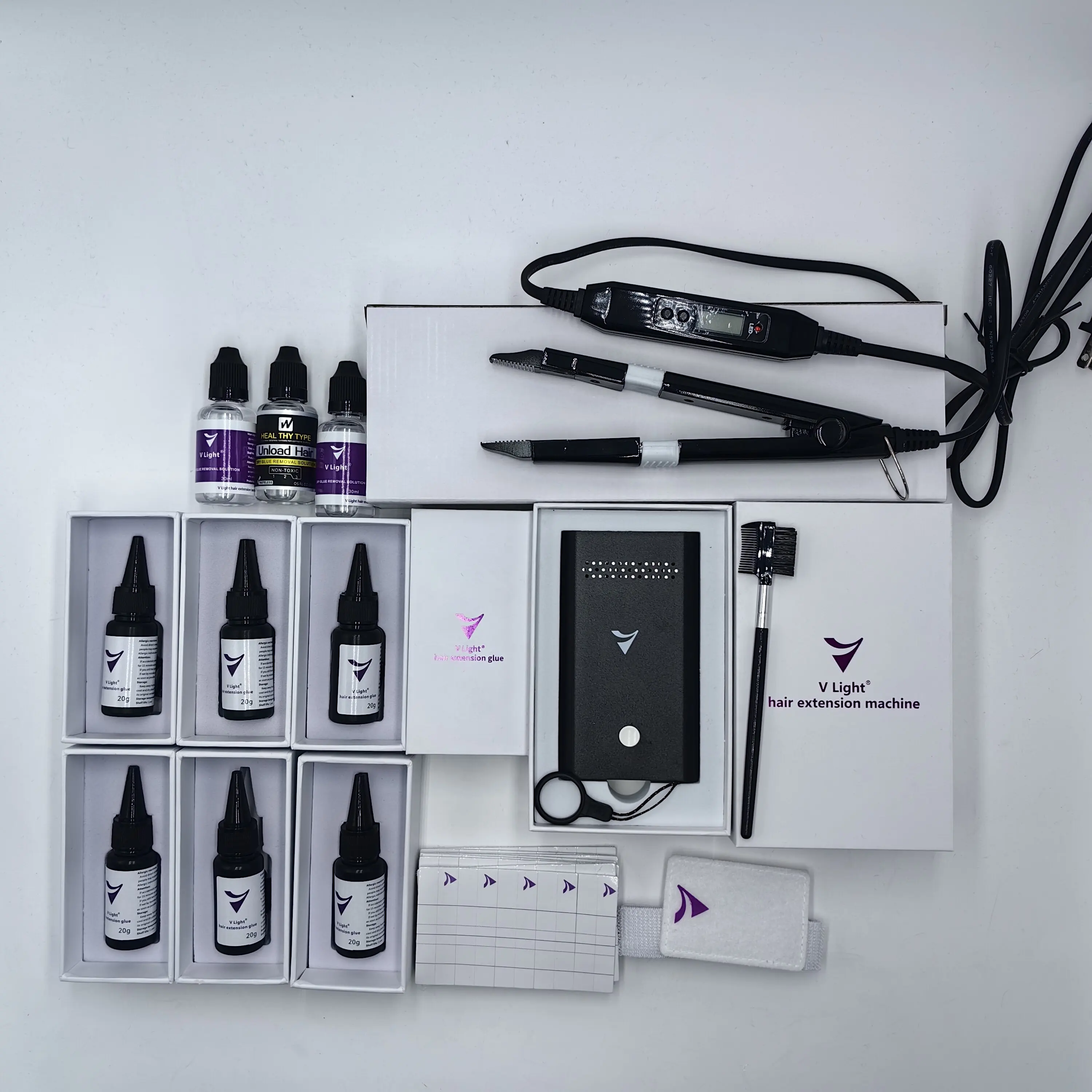 V-Light Technology Hair Extension Machine Hair Extension black Tools Kit Set with difference  V light Hair extension glue