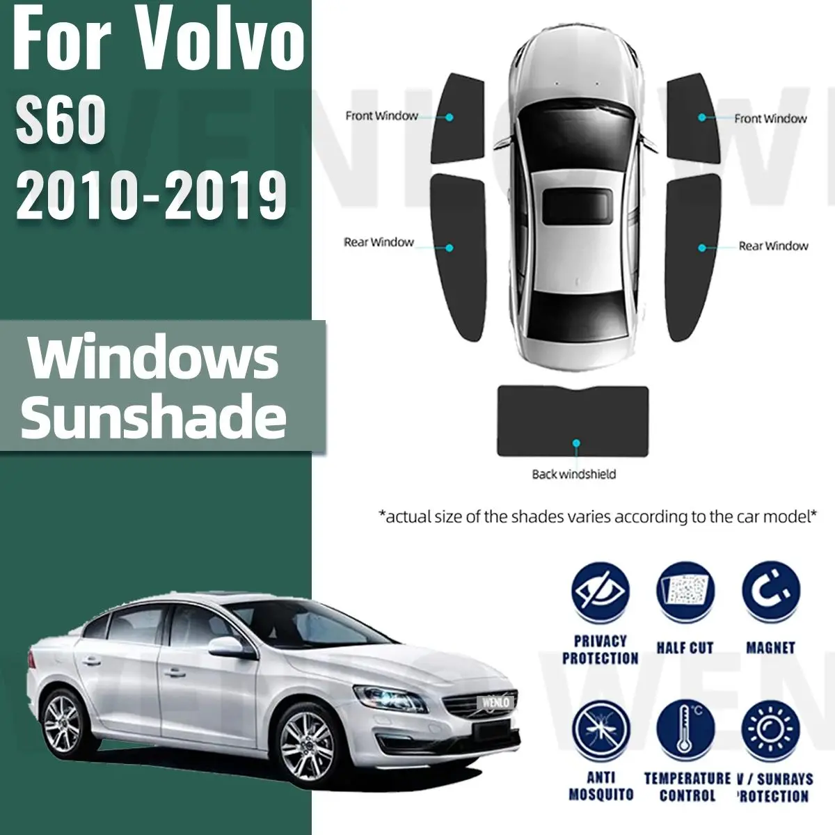 For Volvo S60 2010-2019 Side Window Sun Shade Visor Magnetic Car Sunshade Front Rear Windshield Frame Curtains Shield