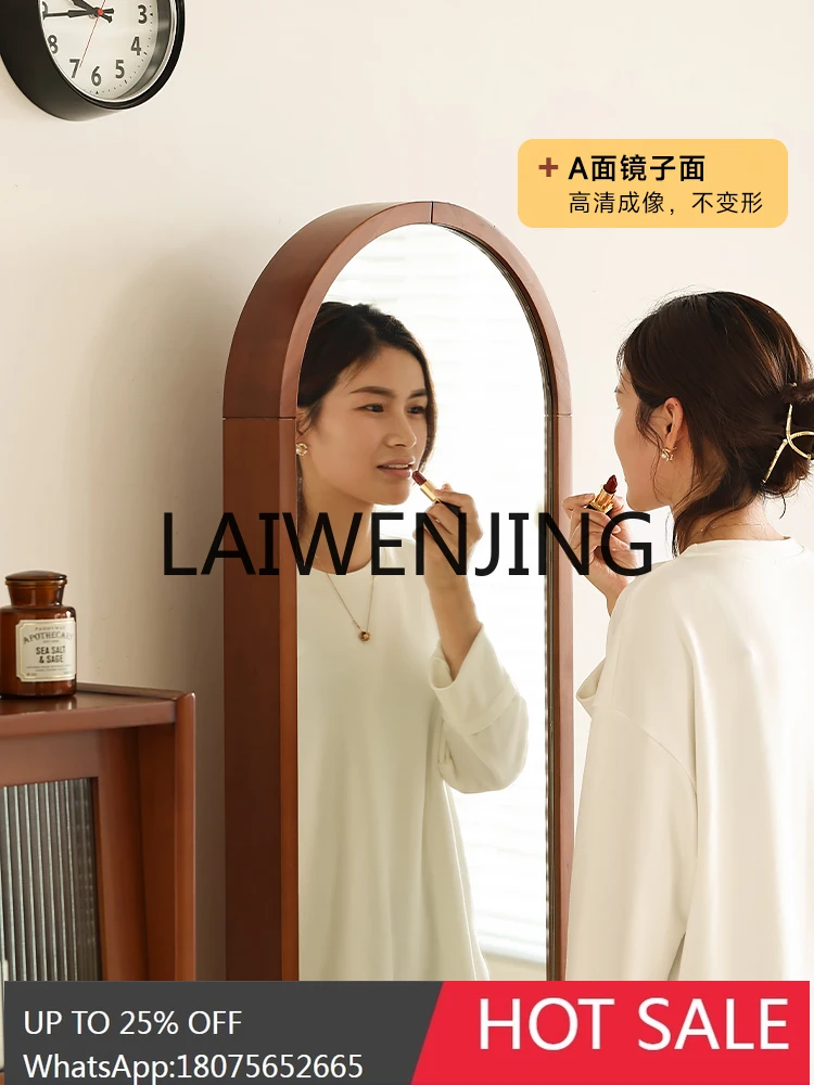 Solid Wood Dressing Movable Mirror Full Body Floor Mirror Storage Magazine Rack the Newspaper Stand