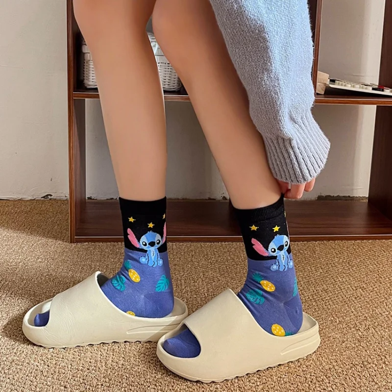 Kawaii  New Anime Cartoon cute Stitch Pure Cotton Socks Medium Length Socks Combed Cotton Birthday Gift for Girls Friends Boys