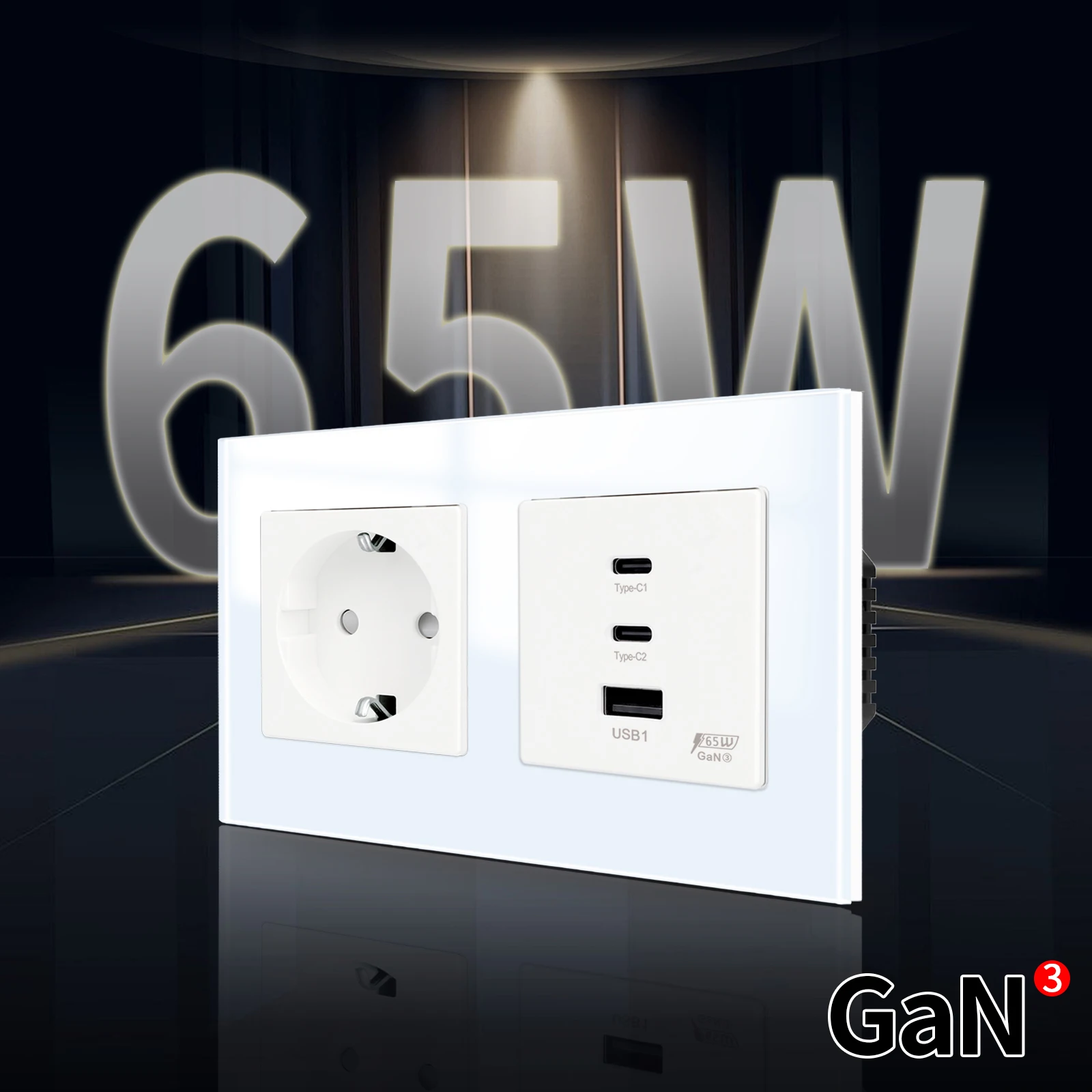 BINGOELEC الاتحاد الأوروبي مقبس الطاقة التلفزيون/CAT6 مخصص مع 65 واط شحن سريع للغاية USB/Type-c ميناء لوحة زجاجية مقبس الحائط 220 فولت التوصيل الآمن