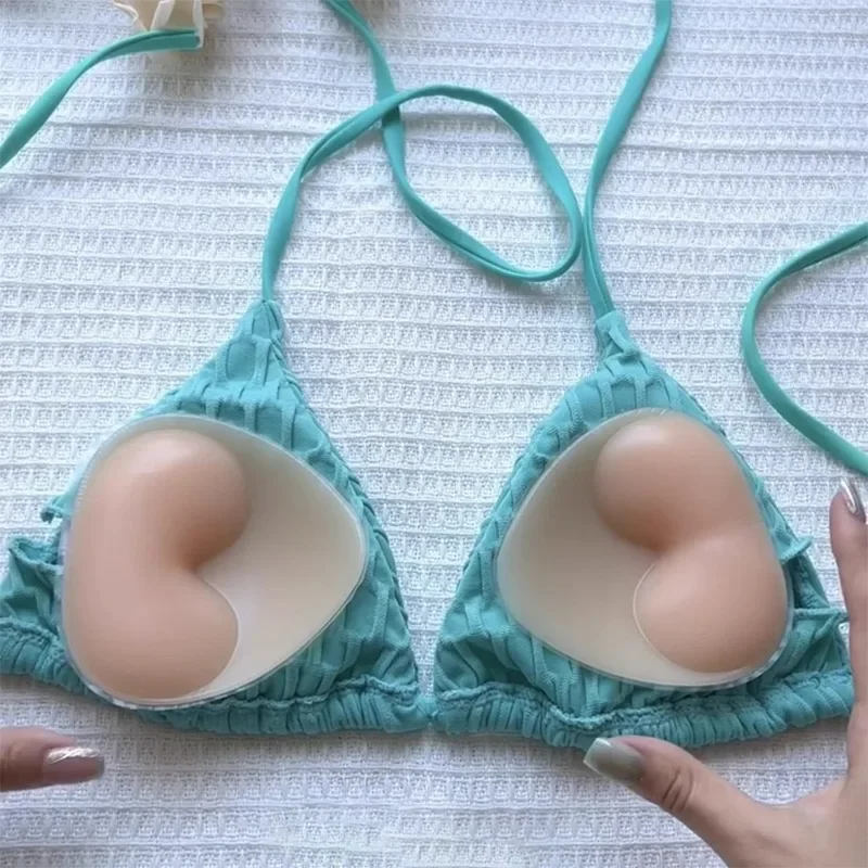 3d removível push up sutiã almofadas verão mulheres meninas pele invisível respirável esponja sutiã inserção engrossar triângulo maiô sutiã almofada