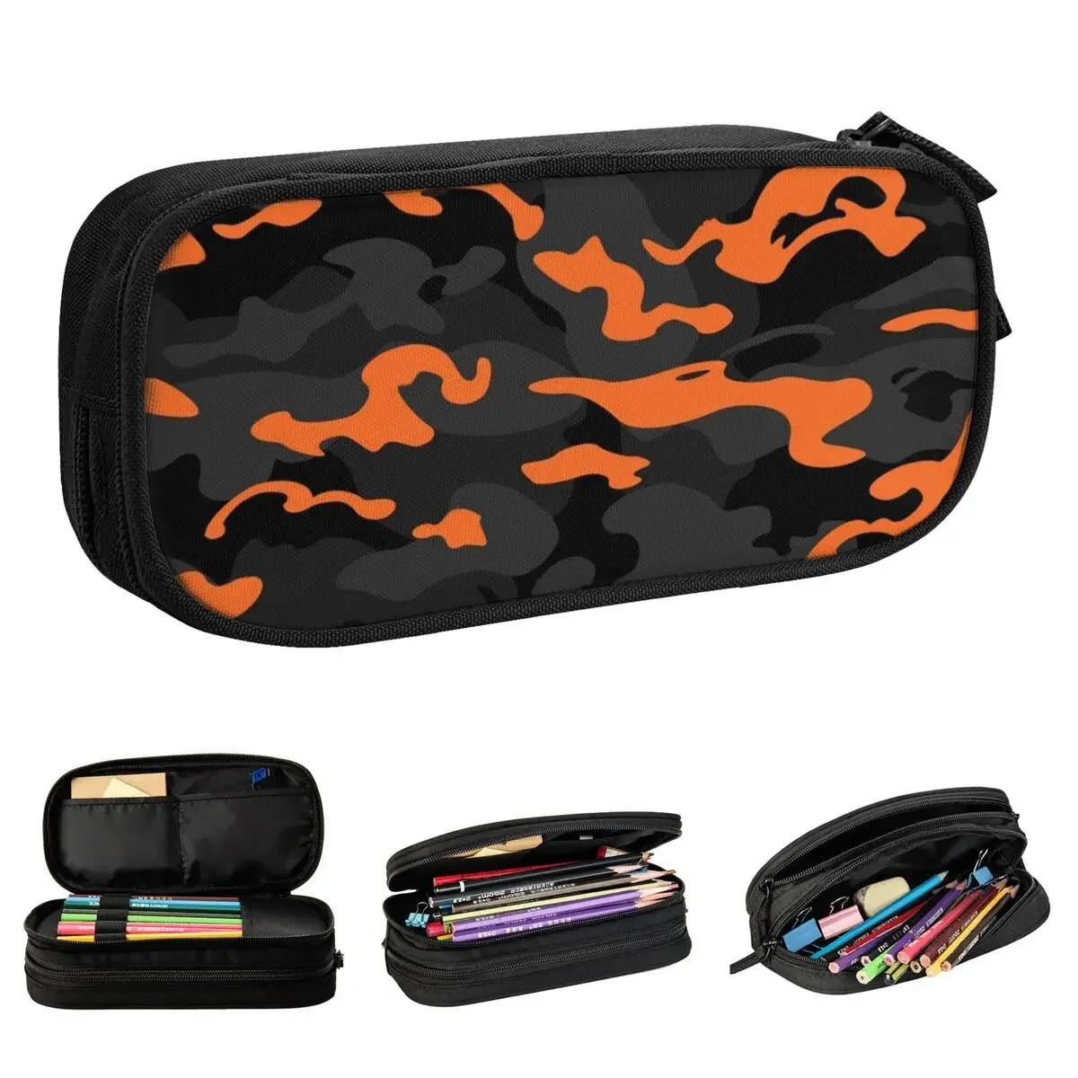 Camo Black Orange Camouflage Pencil Cases Pencil Pouch Pen Box Big Capacity Pencil Bags School Supplies Stationery