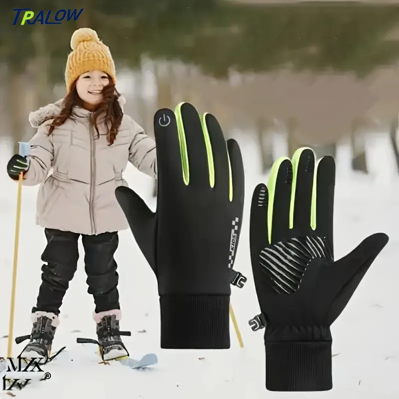 TRALOW Kids Winter Gloves Warm Touchscreen Windproof Water Resistant Soft Lining Cycling Skiing Running Sport for Boys Girls