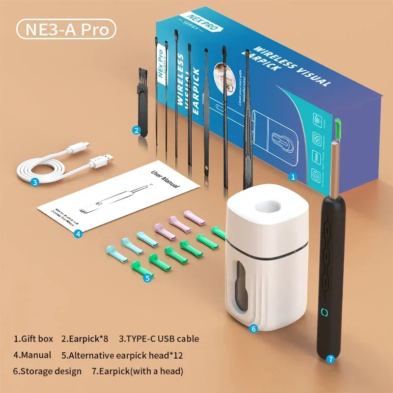 أداة تنظيف مزيل شمع الأذن منظار الأذن مع كاميرا صغيرة USB C شحن مجموعة الرعاية الصحية منظف الأذن البصري الذكي