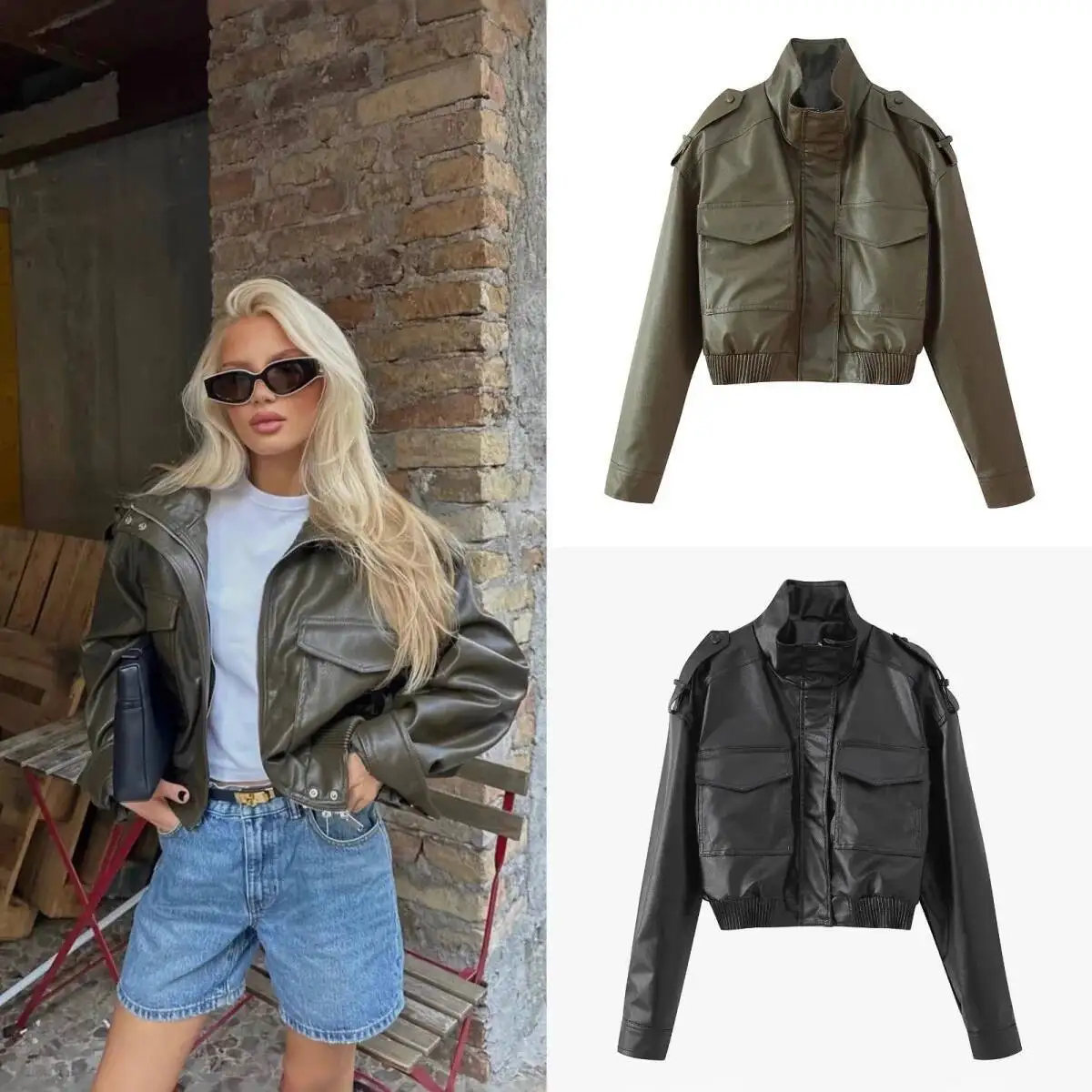 

New Autumn SPRING Women's Retro Loose Black Faux Leather Bomber Jackets Female Motor Biker PU Zipper Pockets Coats
